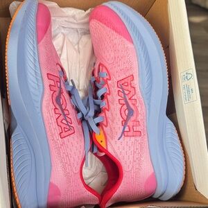 Hoka Vibrant Pink and Light Blue Sneakers